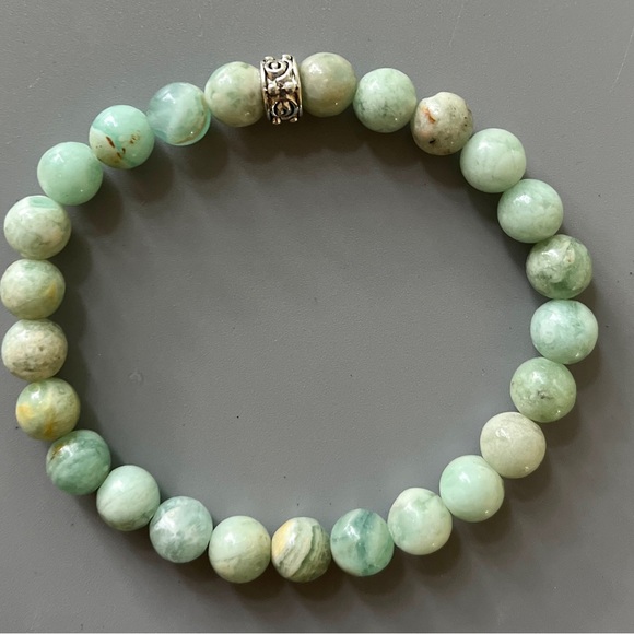 Natural Green Flower Angelite Handcrafted Bead Bracelet - Picture 3 of 5